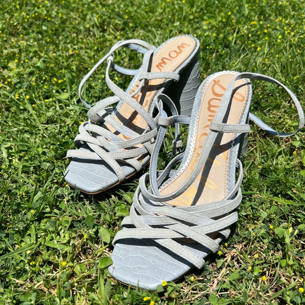 Blue/Grey Strappy Sandal Heels